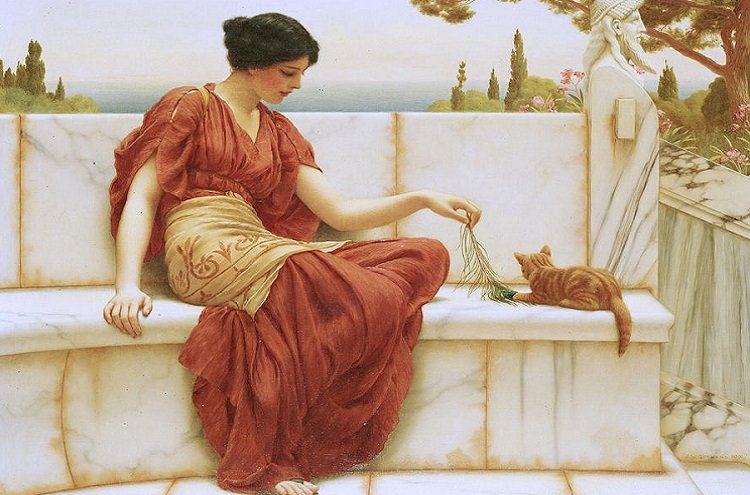 The Favourite, oil on canvas by John William Godward (1901). This Hellenic-Roman scene would not be fat from what Cleopatra of Macedon would have experienced in Sardis.