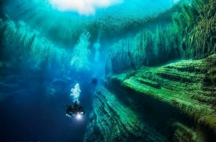 The Cave of Viroit is a completely submerged cave under Lake of Viroit near Gjirokastra in southern Albania. credit: Irena Stangierska (photography).