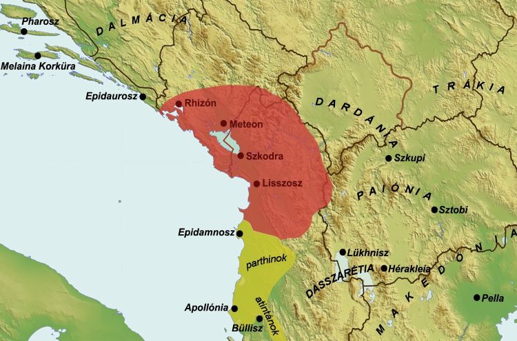 Map showing the approximate extension of the kingdom that Demetrius of Pharos ruled on behalf of king Pinnes.