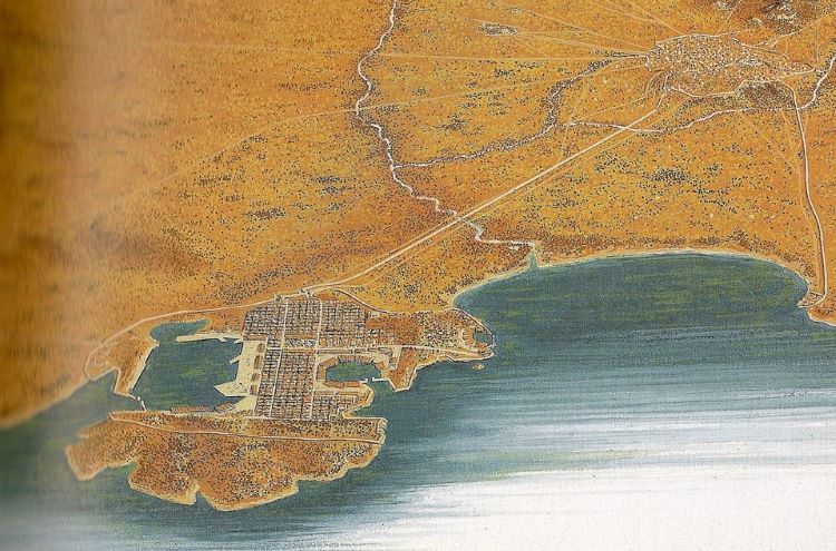 Illustration of the all-important port of Piraeus and its connection with Athens.